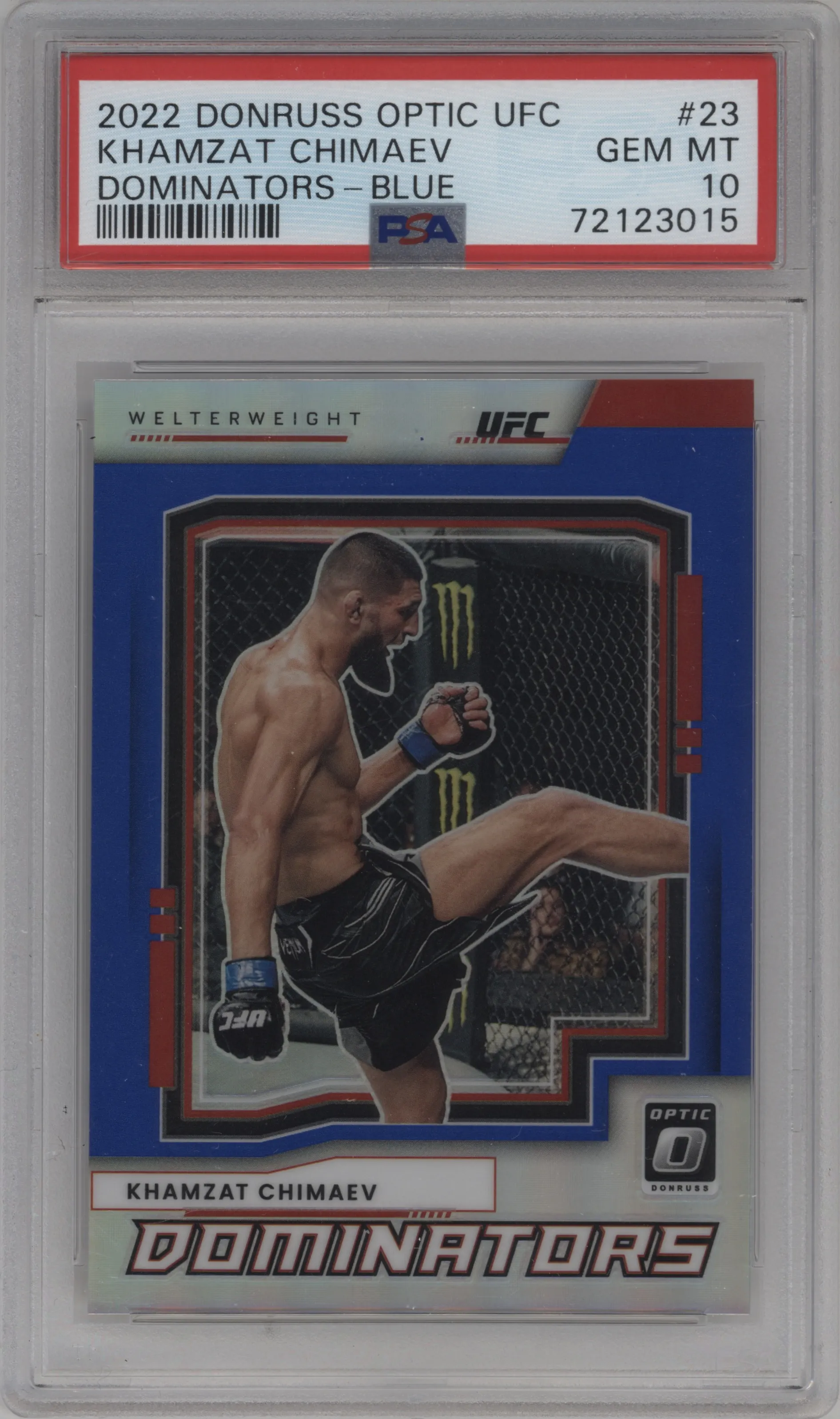 2022 Donruss Optic UFC Dominators Khamzat Chimaev Blue #23 PSA 10