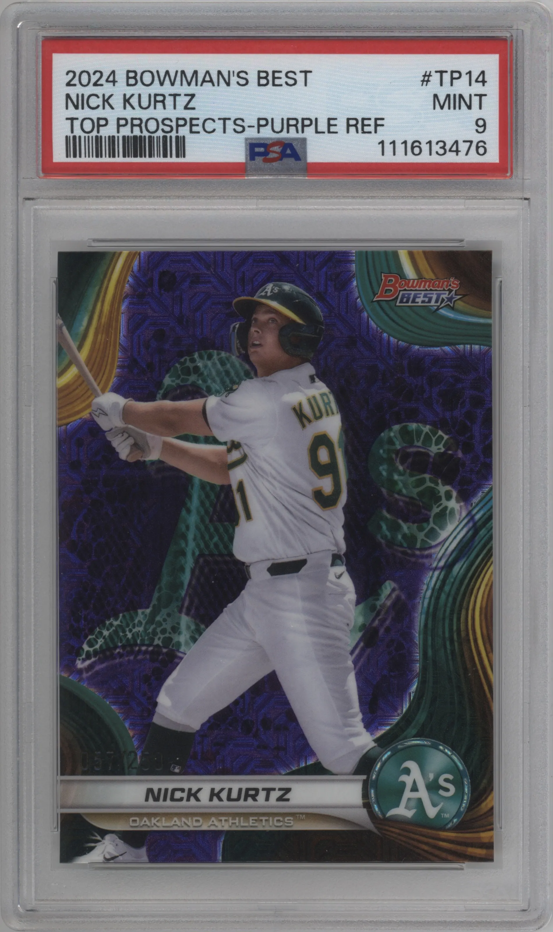 2024 Bowman's Best Top Prospects Nick Kurtz Purple Refractor PSA 9