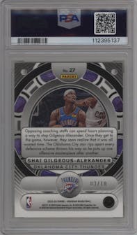 Shai Gilgeous-Alexander from the 2023-24 Panini Obsidian set featuring a Electric Etch Gold Flood  parallel graded by PSA and given an overall grade of 10.