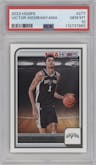 Victor Wembanyama from the 2023-24 Panini NBA Hoops set graded by PSA and given an overall grade of 10.