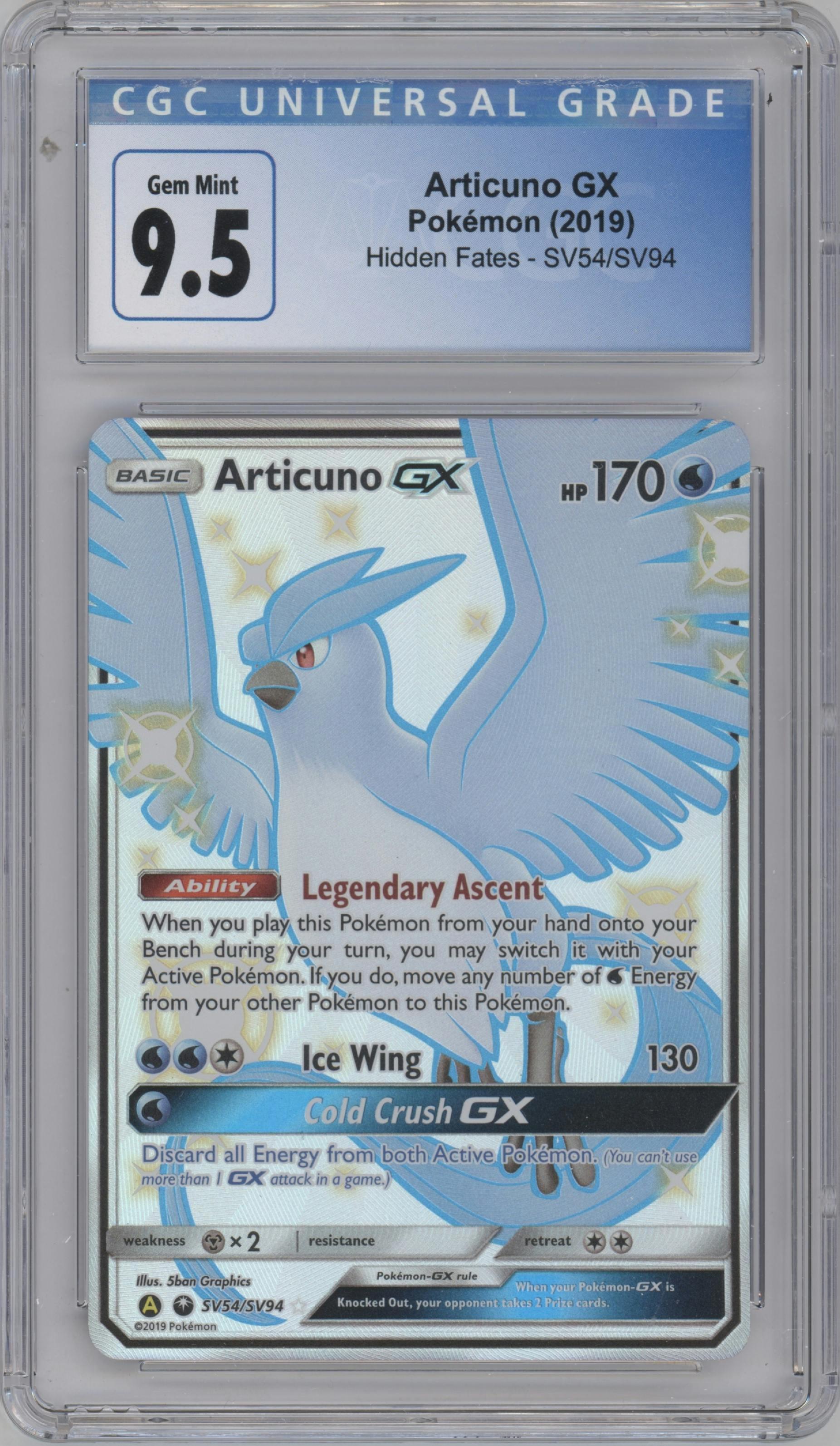 Articuno GX from the 2019 Pokemon S&M  set graded by CSG and given an overall grade of 9.5.