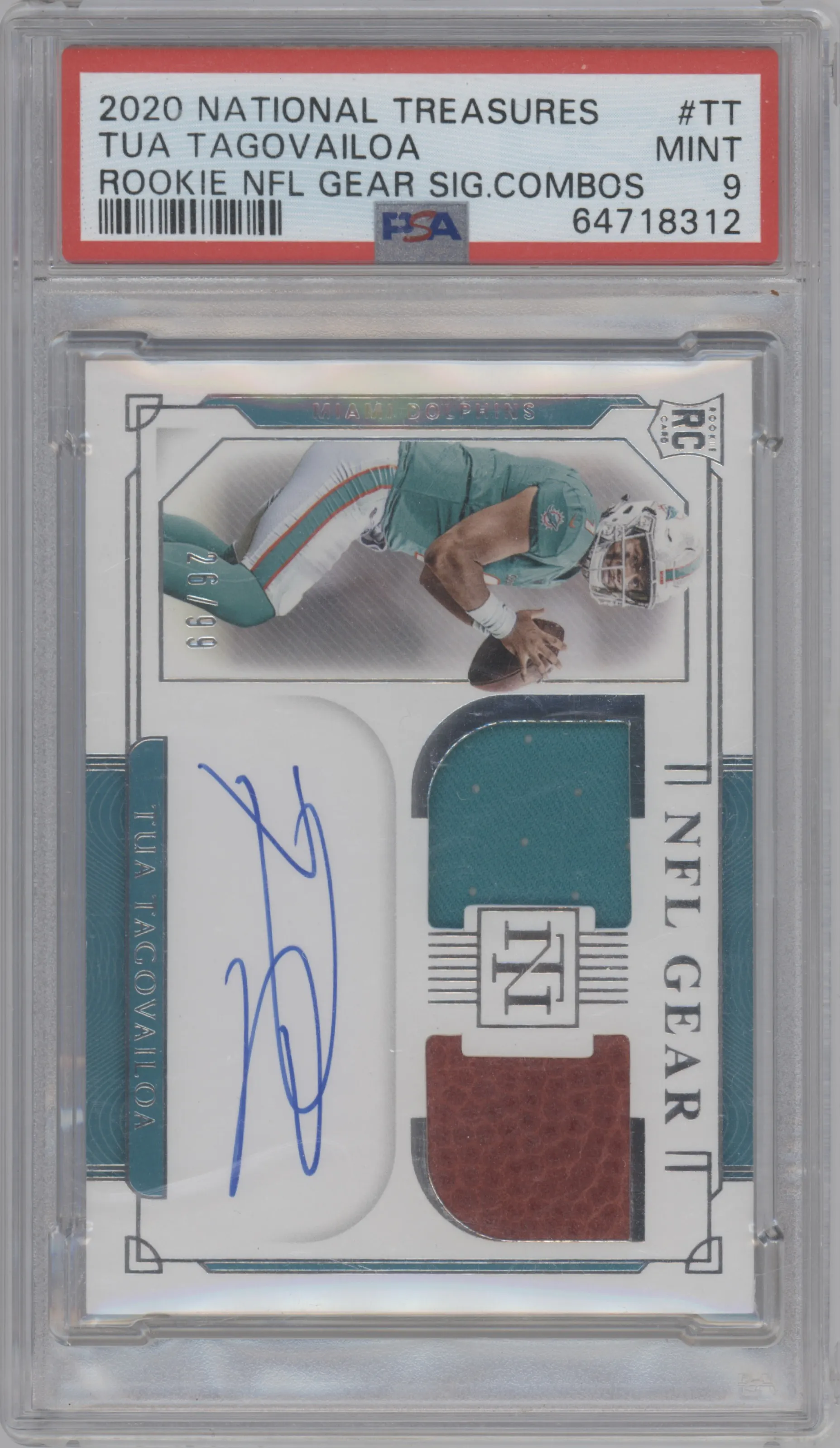 2020 Panini National Treasures Rke.NFL Gear Sig.Cb. Tua Tagovailoa #RSC-TT PSA 9