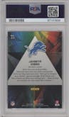 Jahmyr Gibbs from the 2023 Panini Prizm set featuring a Green Ice parallel graded by PSA and given an overall grade of 10.