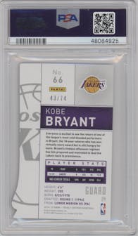 Kobe Bryant from the 2014-15 Panini Totally Certified set featuring a Mirror Platinum Blue Die-Cut parallel graded by PSA and given an overall grade of 9.