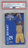 Kobe Bryant from the 2014-15 Panini Totally Certified set featuring a Mirror Platinum Blue Die-Cut parallel graded by PSA and given an overall grade of 9.