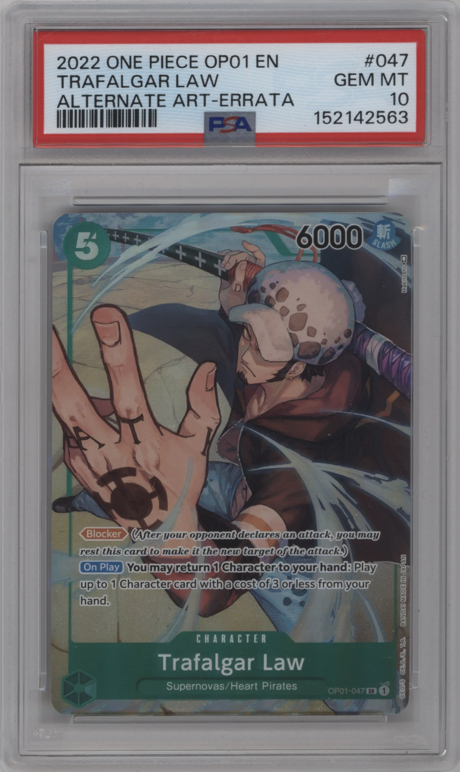 2022 One Piece Romance Dawn Trafalgar Law Alt Art Errata SR #OP01-047 SR PSA 10