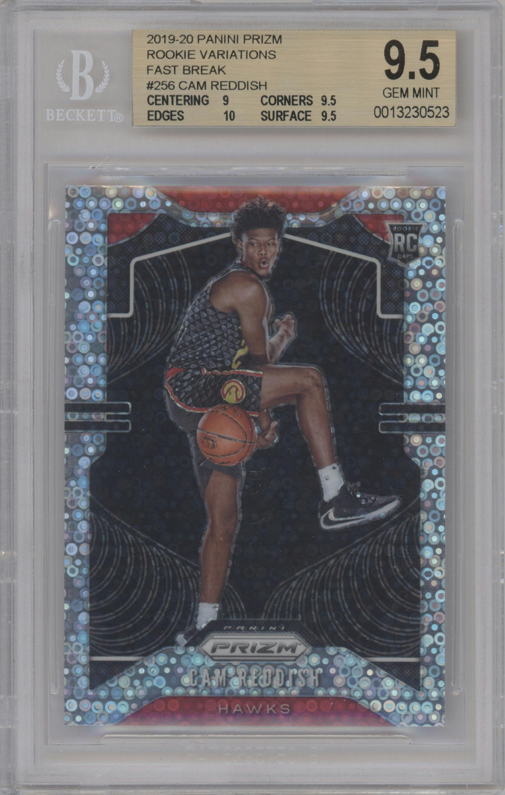 Cam Reddish from the 2019-20 Panini Prizm set featuring a Fast Break  parallel graded by Beckett and given an overall grade of 9.5.