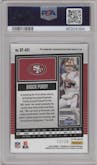 Brock Purdy from the 2022 Panini Chronicles set featuring a Red Zone parallel graded by PSA and given an overall grade of 9.