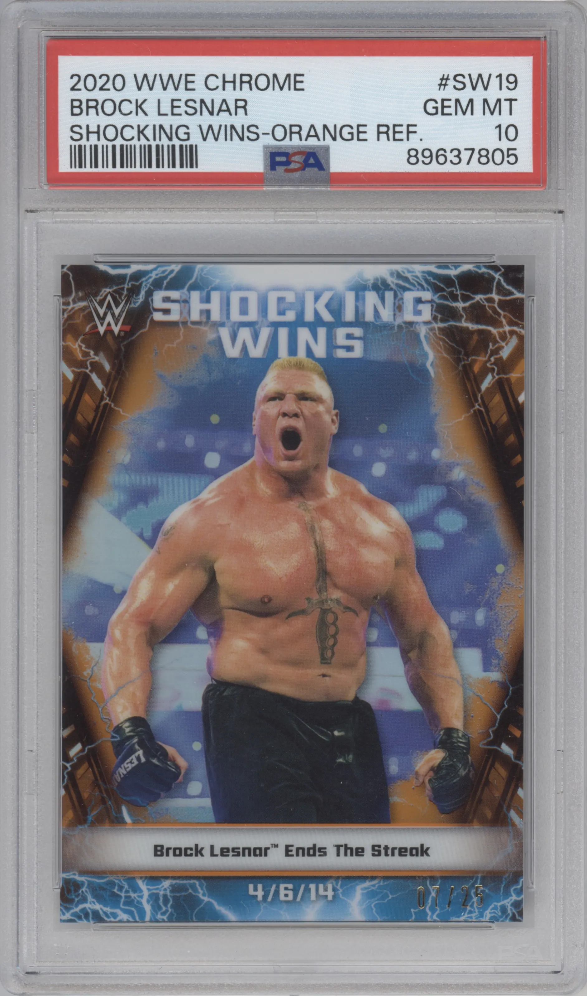 2020 Topps Chrome WWE Shocking Wins Brock Lesnar Orange Refractor #SW-19 PSA 10