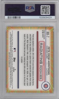 Pete Crow-Armstrong from the 2024 Topps Chrome set graded by PSA and given an overall grade of 10.
