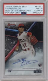 Shohei Ohtani from the 2018 Bowman’s Best set graded by PSA and given an overall grade of 9.