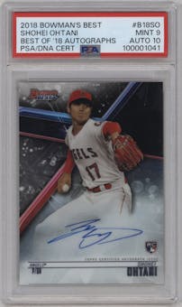 Shohei Ohtani from the 2018 Bowman’s Best set graded by PSA and given an overall grade of 9.