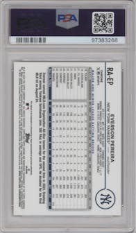 Everson Pereira from the 2024 Topps Chrome set featuring a Gold Refractor parallel graded by PSA and given an overall grade of 10.