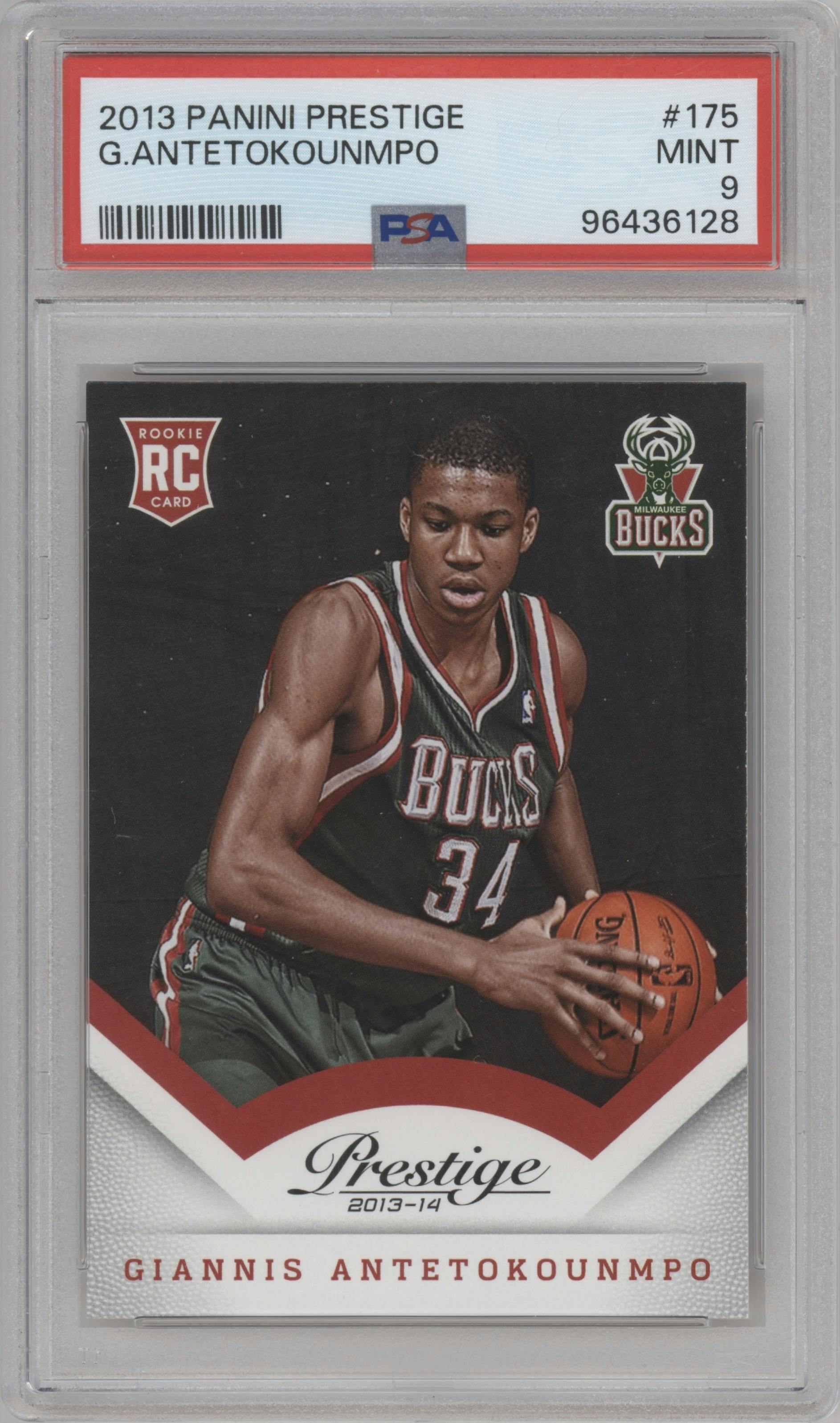 Giannis Antetokounmpo from the 2013-14 Panini Prestige set graded by PSA and given an overall grade of 9.