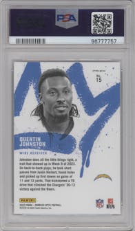 Quentin Johnston from the 2023 Donruss Optic set graded by PSA and given an overall grade of 10.