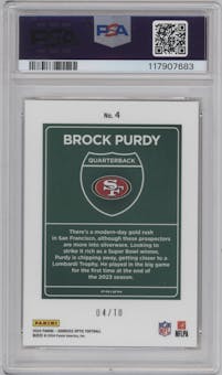 Brock Purdy  from the 2024 Donruss Optic set featuring a Gold parallel graded by PSA and given an overall grade of 9.
