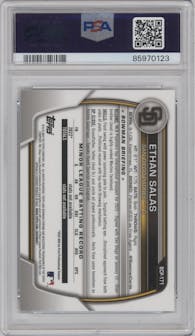 Ethan Salas from the 2023 Bowman Chrome set graded by PSA and given an overall grade of 10.