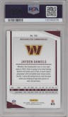 Jayden Daniels from the 2024 Panini Donruss Elite set featuring a Aspiration Shimmer parallel graded by PSA and given an overall grade of 9.