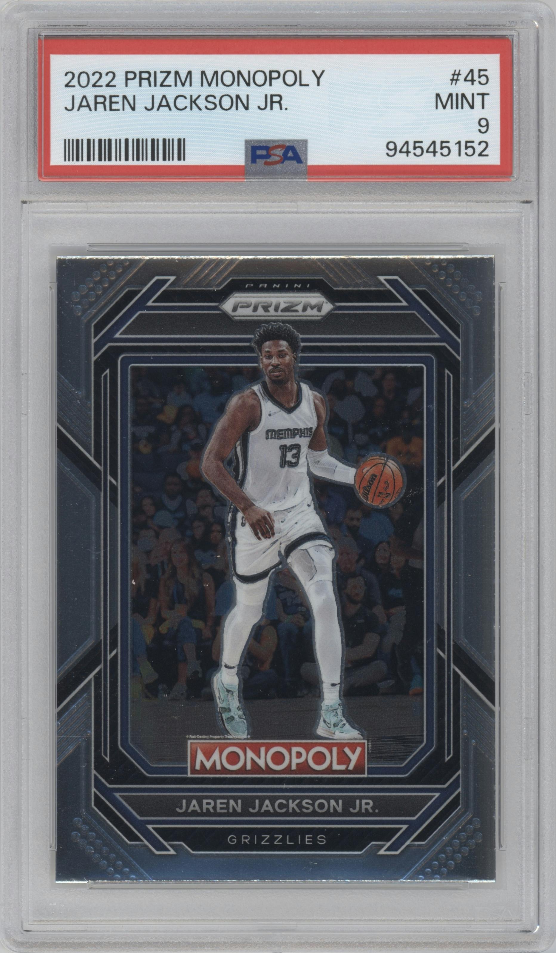 Jaren Jackson Jr. from the 2022-23 Panini Prizm Monopoly set graded by PSA and given an overall grade of 9.