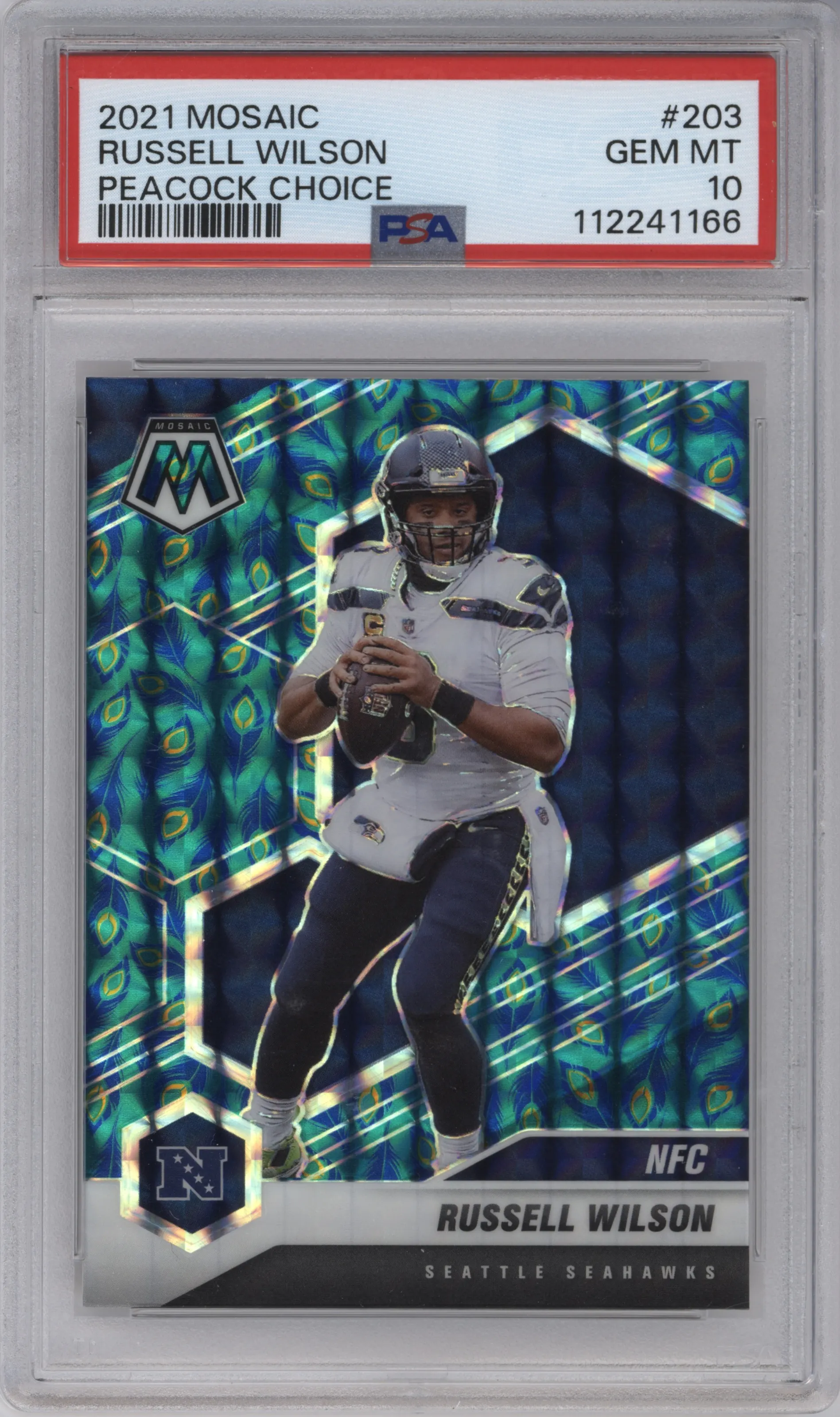 2021 Panini Mosaic Russell Wilson Choice Peacock #203 PSA 10