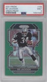 Bo Jackson from the 2021 Panini Prizm set featuring a Green Prizm parallel graded by PSA and given an overall grade of 9.