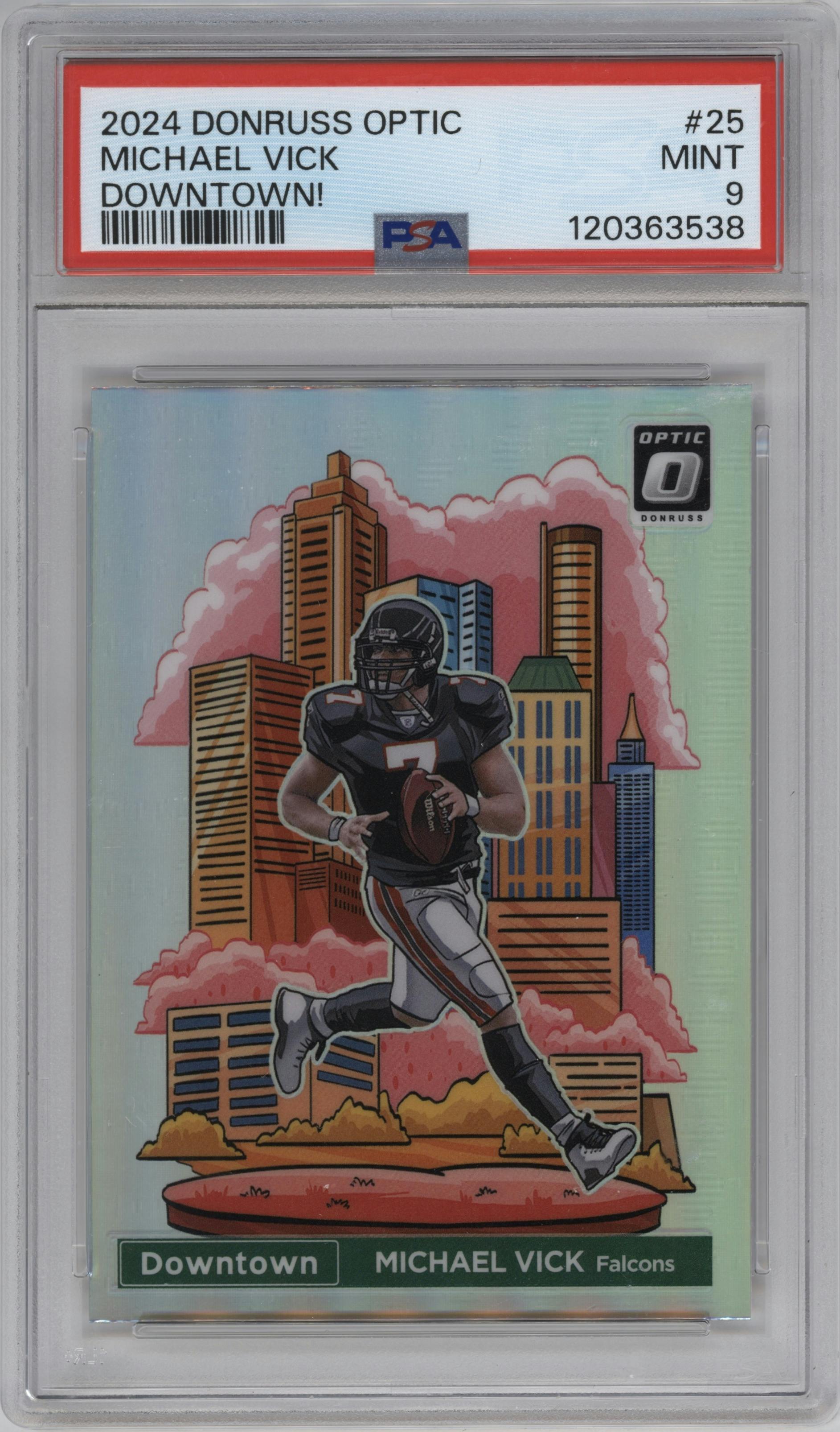 Michael Vick from the 2024 Donruss Optic set graded by PSA and given an overall grade of 9.
