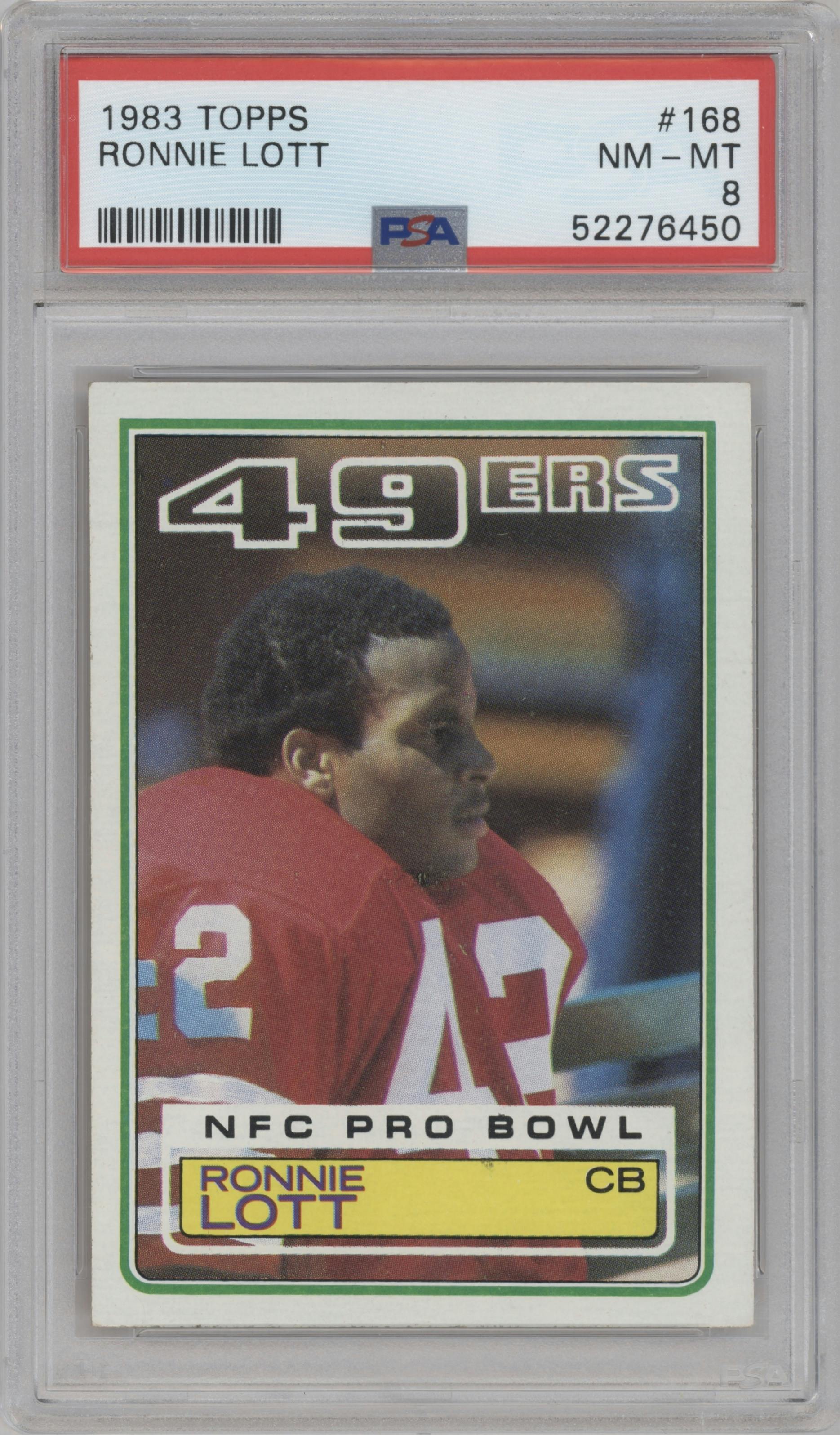 Ronnie Lott from the 1983 Topps set graded by PSA and given an overall grade of 8.