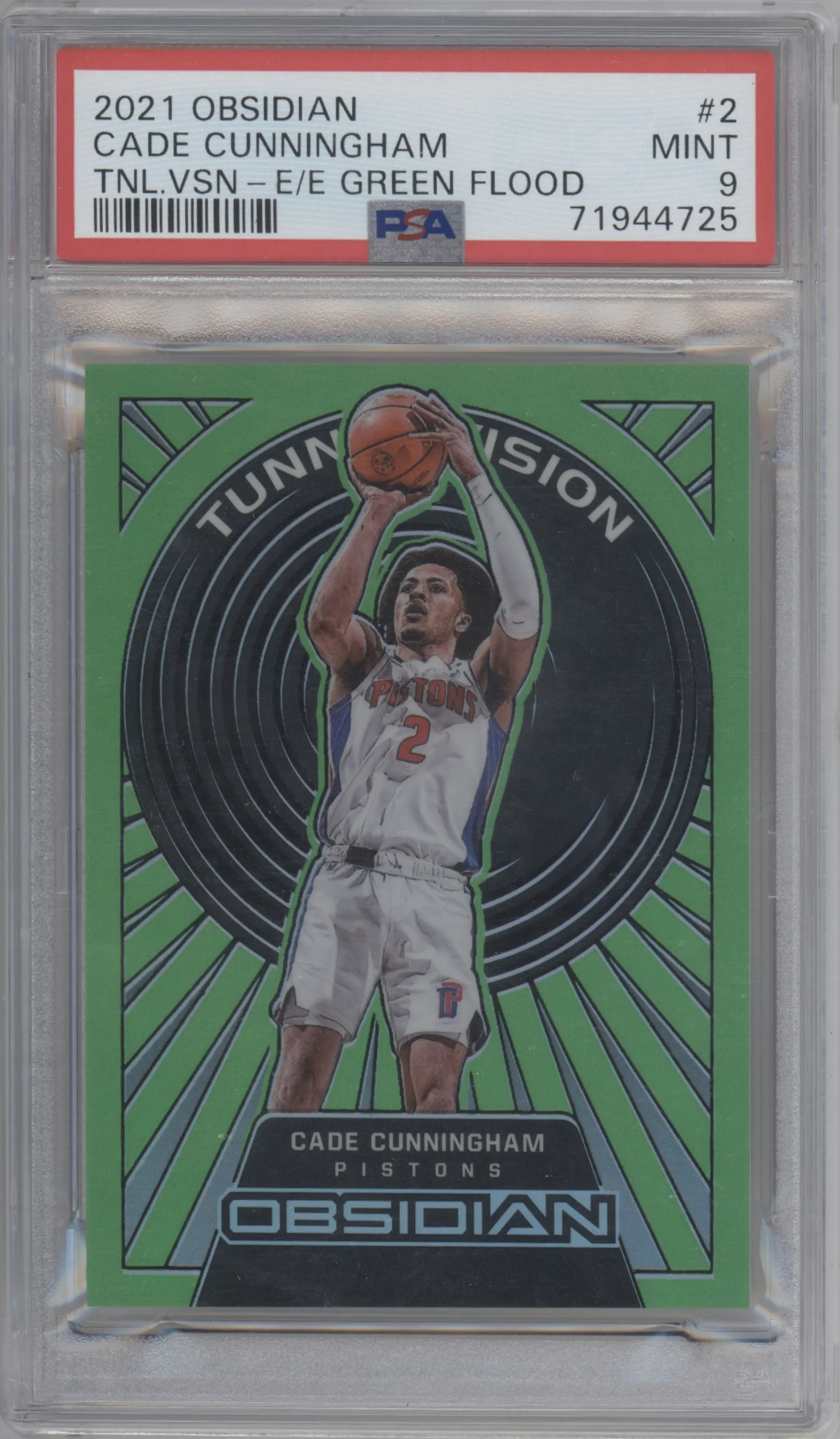 2021 Panini Obsidian Tunnel Vision Cade Cunningham Electric Etch Green Flood #2 PSA 9