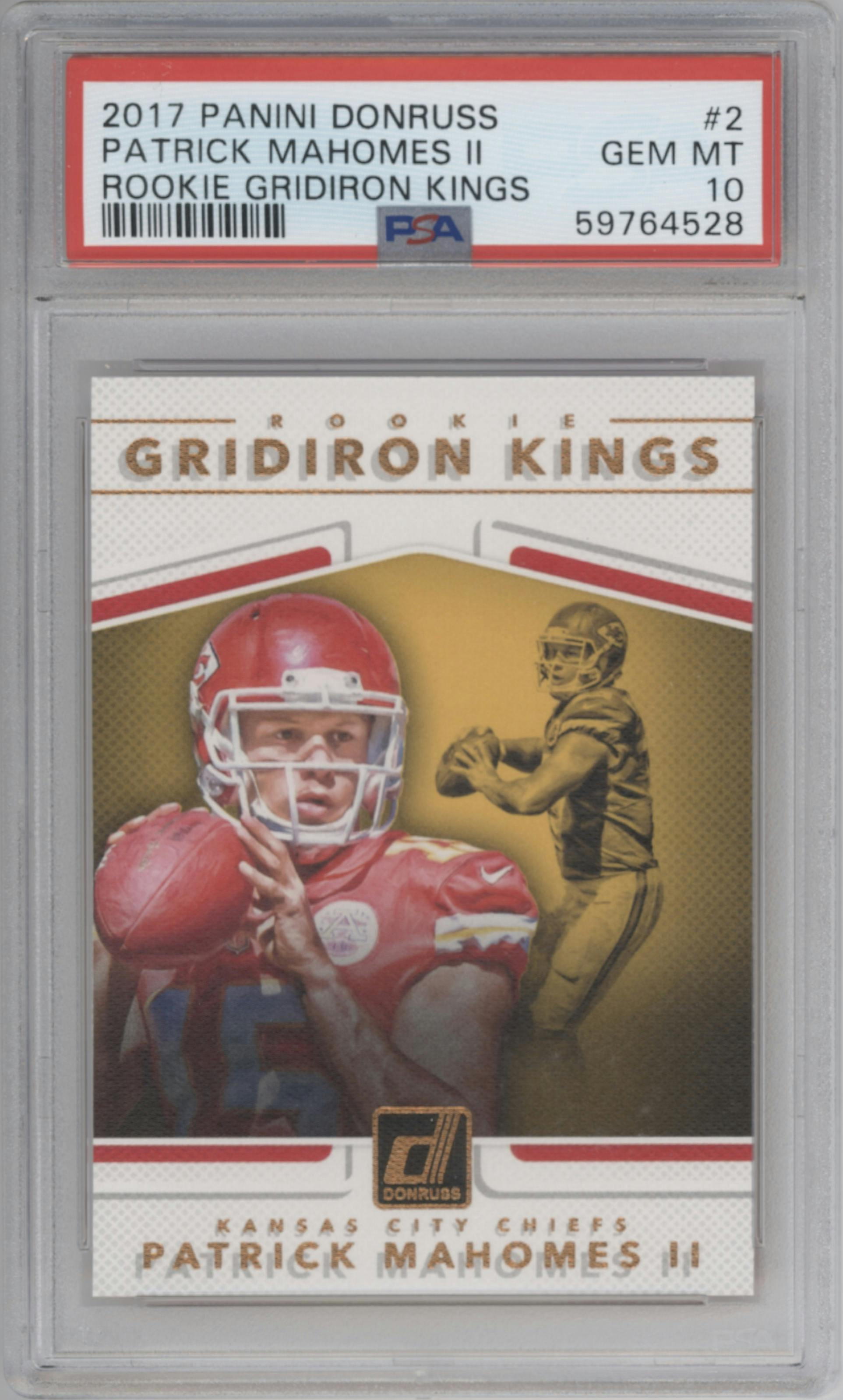 Patrick Mahomes II from the 2017 Panini Donruss set graded by PSA and given an overall grade of 10.