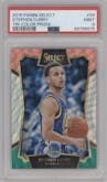 Stephen Curry from the 2015-16 Panini Select  set featuring a Tri-Color parallel graded by PSA and given an overall grade of 9.