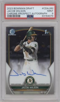 Jacob Wilson from the 2023 Bowman Draft set graded by PSA and given an overall grade of 9.