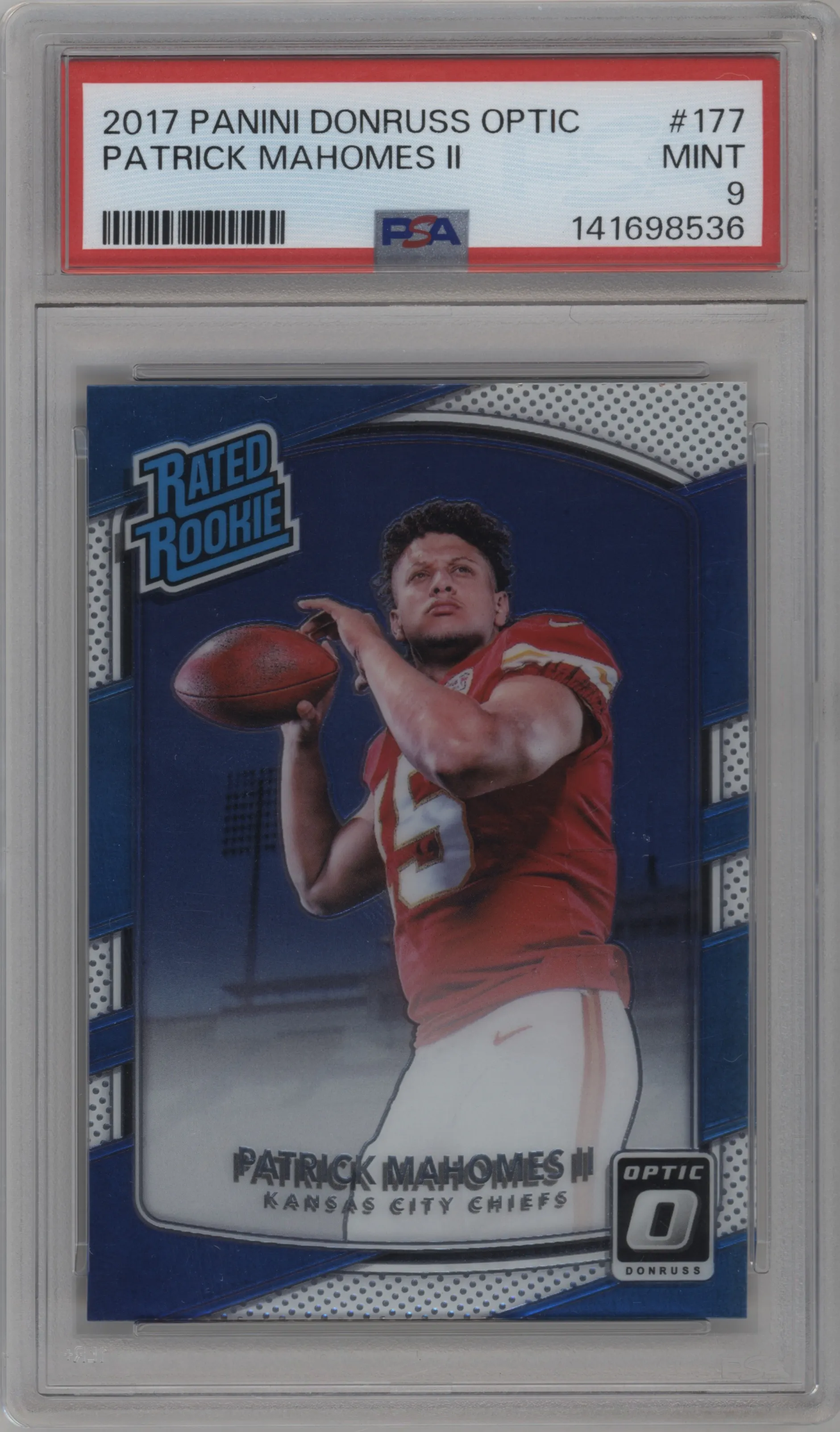 2017 Panini Donruss Optic Rated Rookie Patrick Mahomes II #177 PSA 9