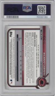 Ricardo Cabrera from the 2022 Bowman Chrome set featuring a Speckle Refractor parallel graded by PSA and given an overall grade of 10.