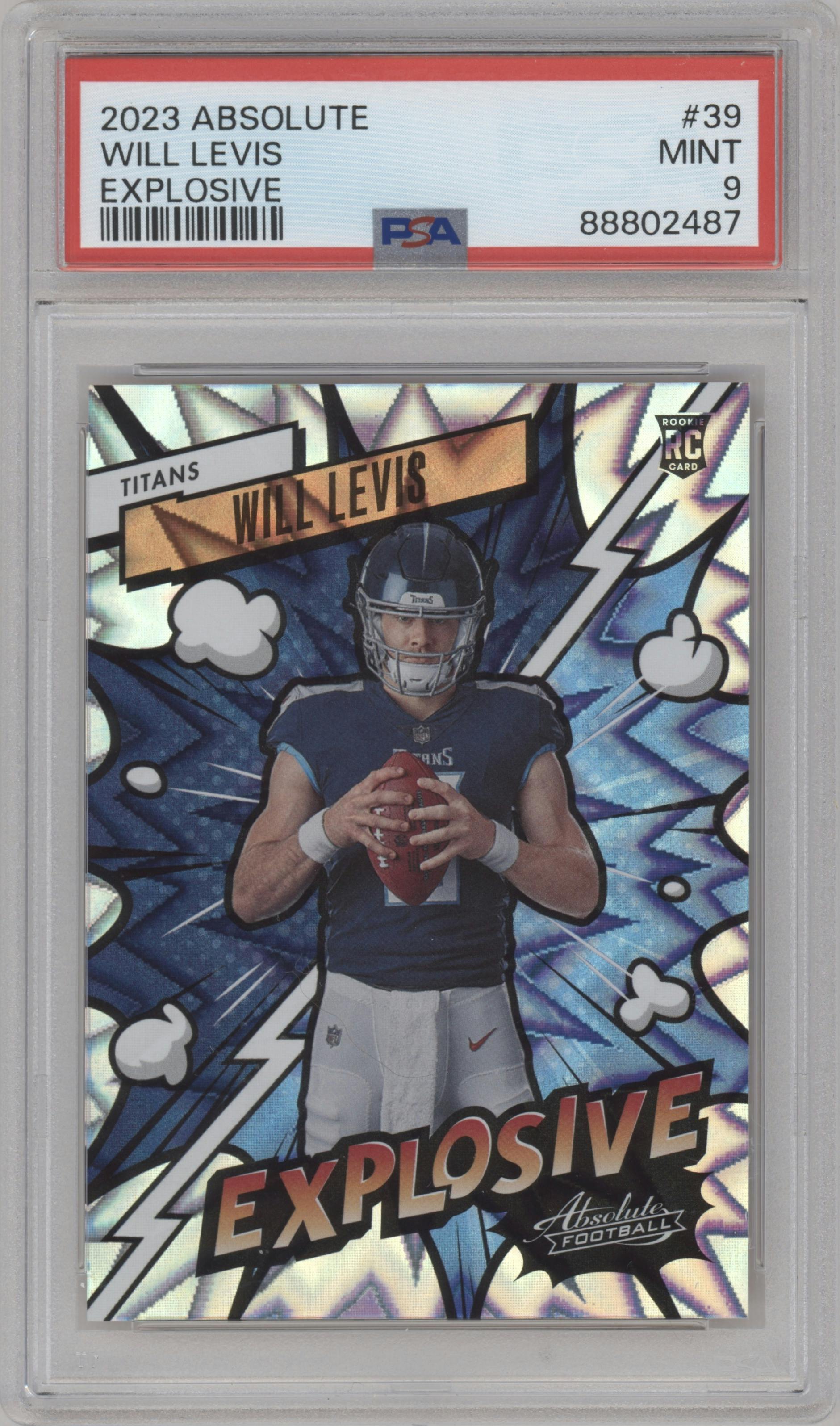 Will Levis from the 2023 Panini Absolute set graded by PSA and given an overall grade of 9.