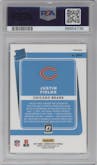 Justin Fields from the 2021 Panini Donruss Optic set featuring a Green Velocity parallel graded by PSA and given an overall grade of 10.