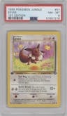 Eevee from the 1999 Pokemon set graded by PSA and given an overall grade of 8.