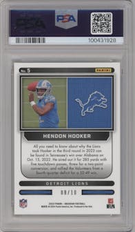 Hendon Hooker from the 2023 Panini Obsidian set featuring a Electric Etch Gold Flood Asia parallel graded by PSA and given an overall grade of 9.