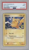 Pikachu from the 2005 Pokemon EX set featuring a Comic Con Promo parallel graded by PSA and given an overall grade of 9.