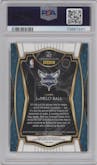 LaMelo Ball from the 2020-21 Panini Select  set featuring a Blue/White/Purple Cracked Ice parallel graded by PSA and given an overall grade of 10.