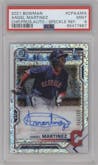 Angel Martinez from the 2021 Bowman set featuring a Speckle Refractor parallel graded by PSA and given an overall grade of 9.