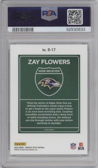 Zay Flowers from the 2023 Donruss Optic set graded by PSA and given an overall grade of 10.