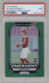 Jayden Daniels from the 2024 Panini Prizm set featuring a Green Prizm parallel graded by PSA and given an overall grade of 9.
