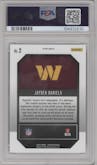 Jayden Daniels from the 2024 Panini Prizm set featuring a Green Prizm parallel graded by PSA and given an overall grade of 9.