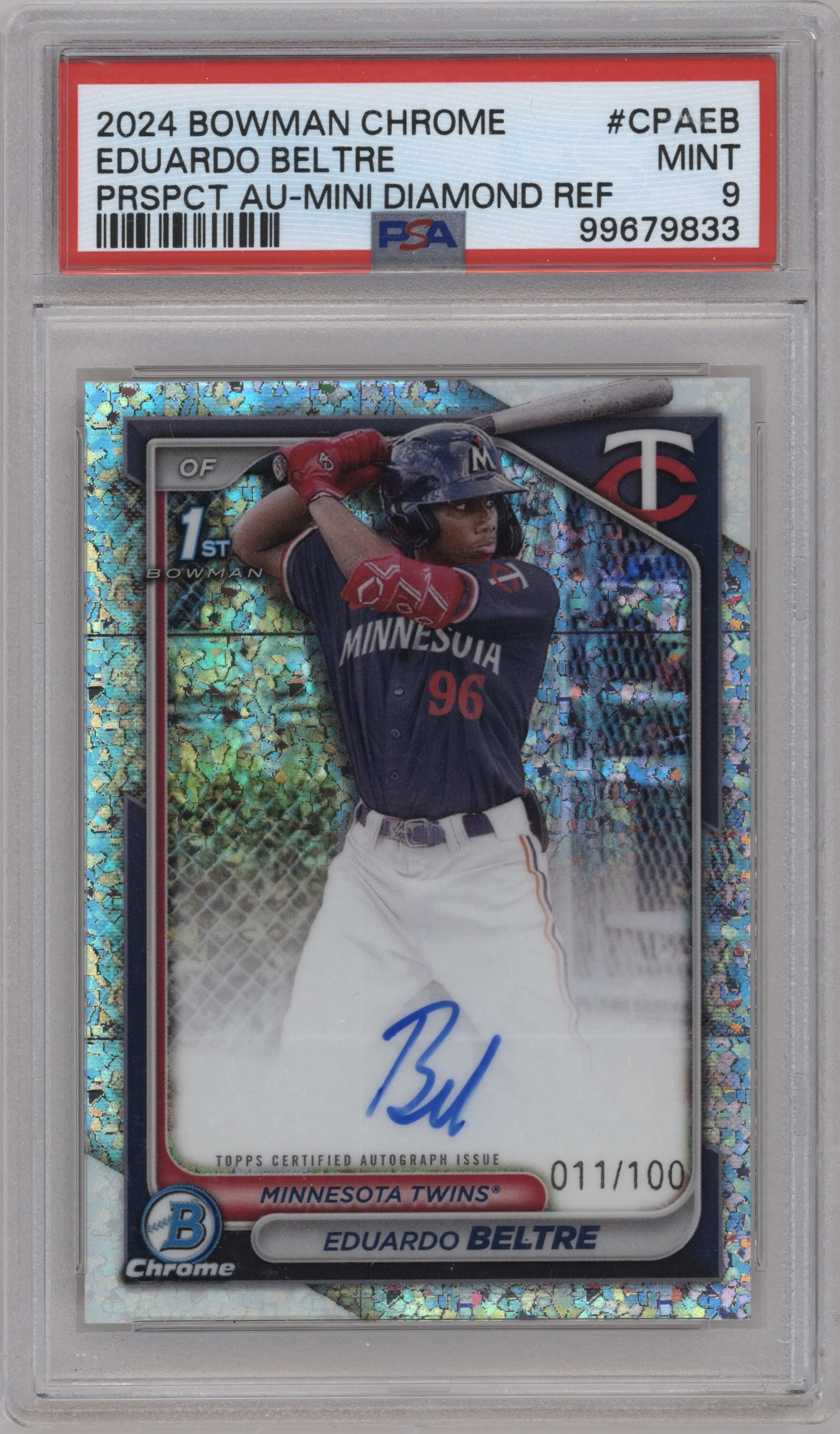 2024 Bowman Chrome Chr.Pros.Auto Eduardo Beltre Mini Diamond Refractor PSA 9