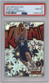 Nikola Jokic from the 2024-25 Panini Revolution set graded by PSA and given an overall grade of 10.