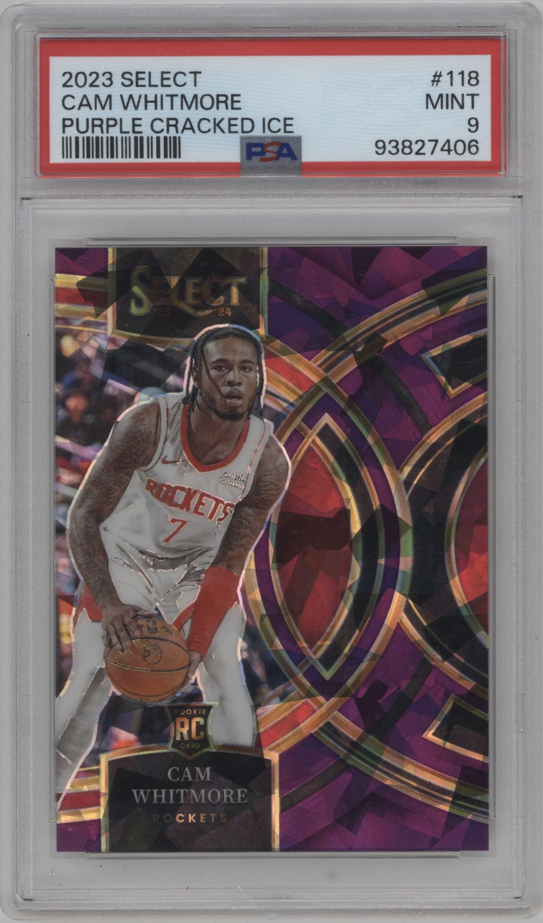 2023 Panini Select Pre.Lvl. Cam Whitmore Purple Cracked Ice PSA 9