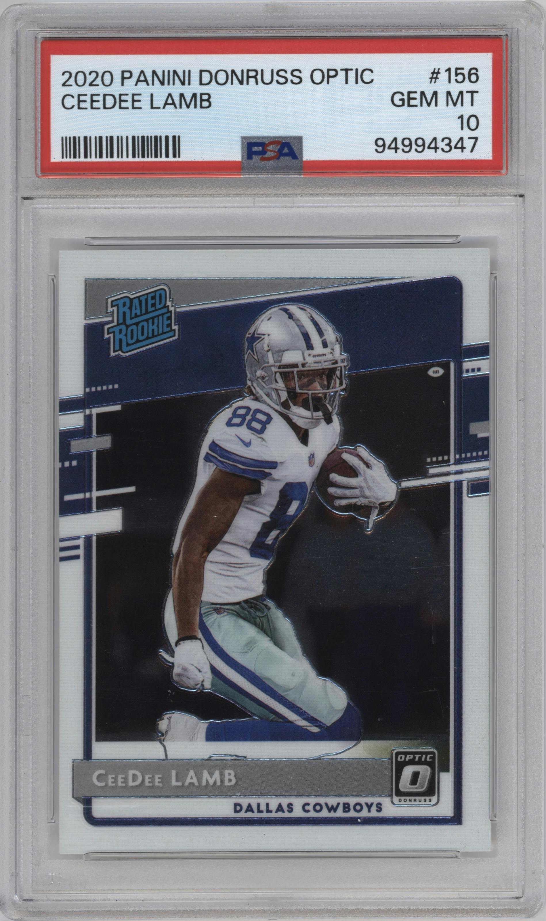 CeeDee Lamb from the 2020 Panini Donruss Optic set graded by PSA and given an overall grade of 10.