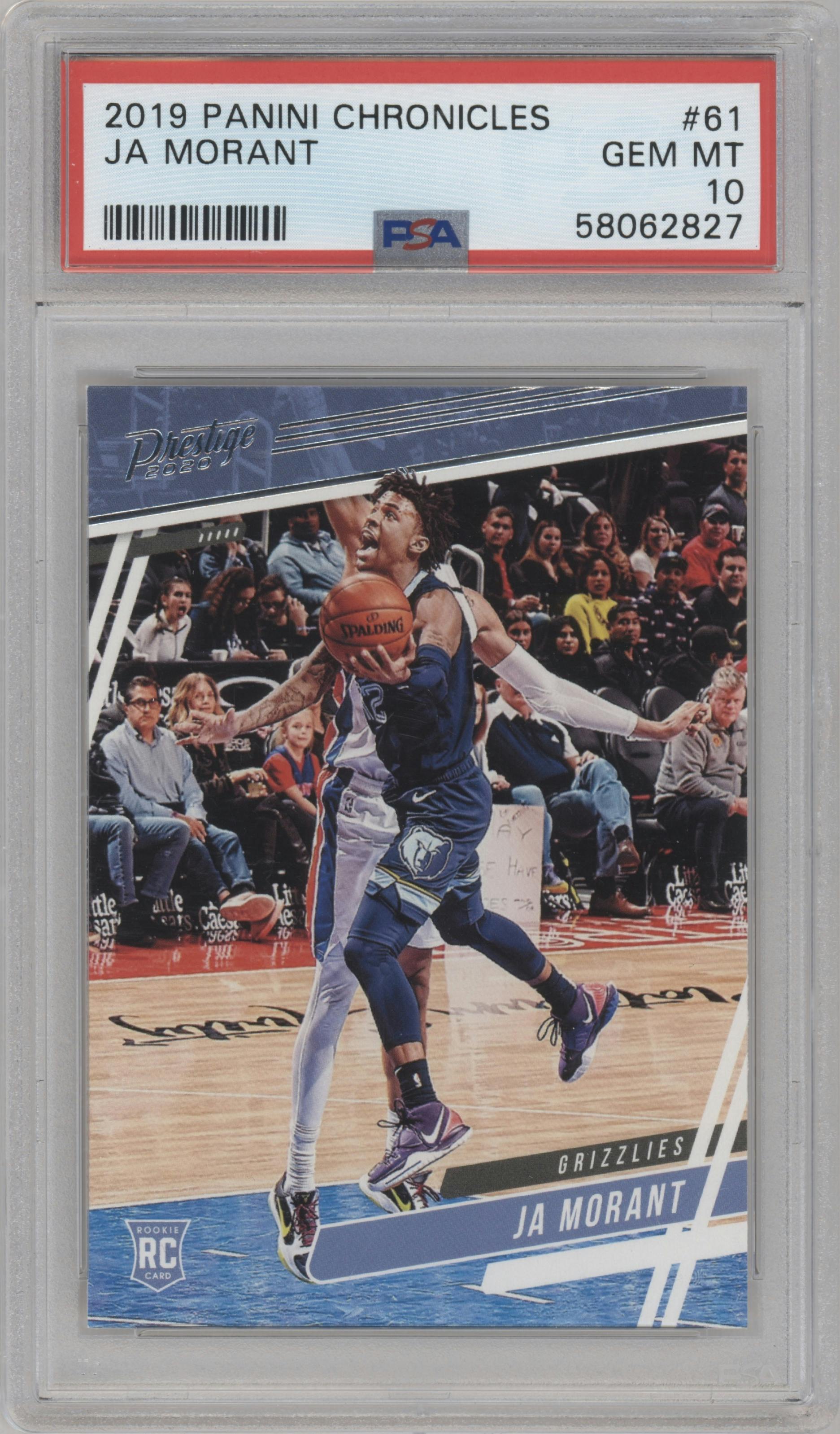 Ja Morant from the 2019-20 Panini Chronicles  set graded by PSA and given an overall grade of 10.