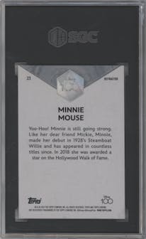 Minnie Mouse from the 2023 Topps Chrome Disney 100 set featuring a Refractor parallel graded by SGC and given an overall grade of 9.5.