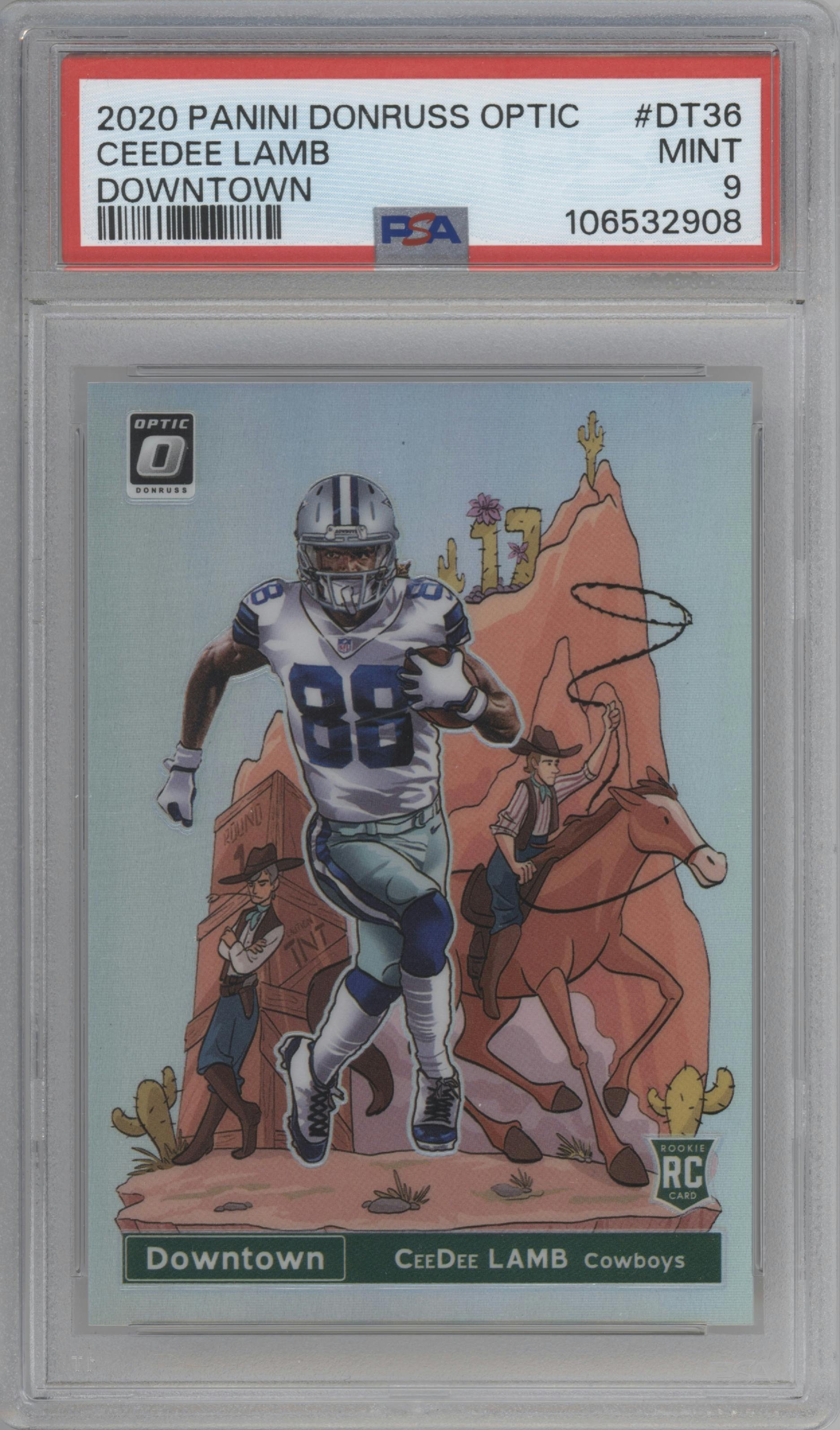 CeeDee Lamb from the 2020 Panini Donruss Optic set graded by PSA and given an overall grade of 9.